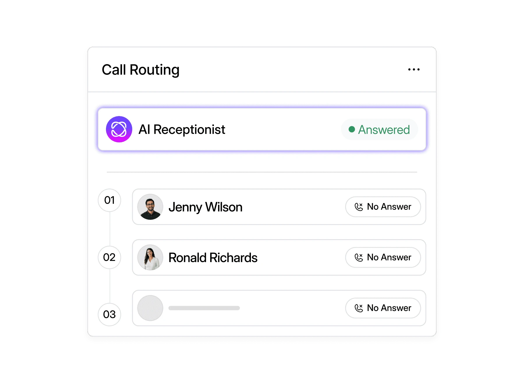 Dialbird AI Receptionist answering an incoming call first and routing it to available team members when needed.
