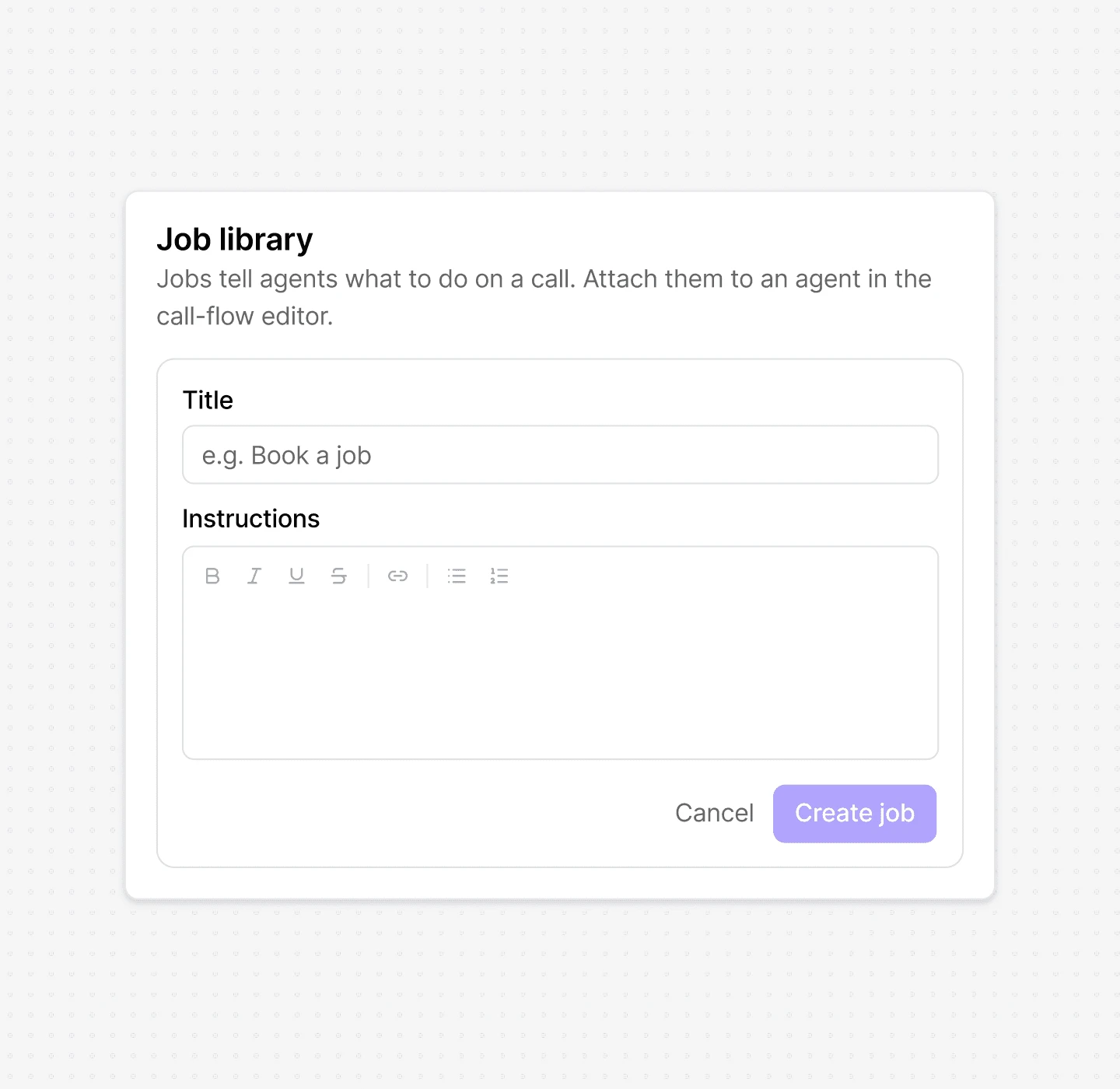 Dialbird AI Agent Builder adding clear instructions that guide how the AI should respond and handle different calls.