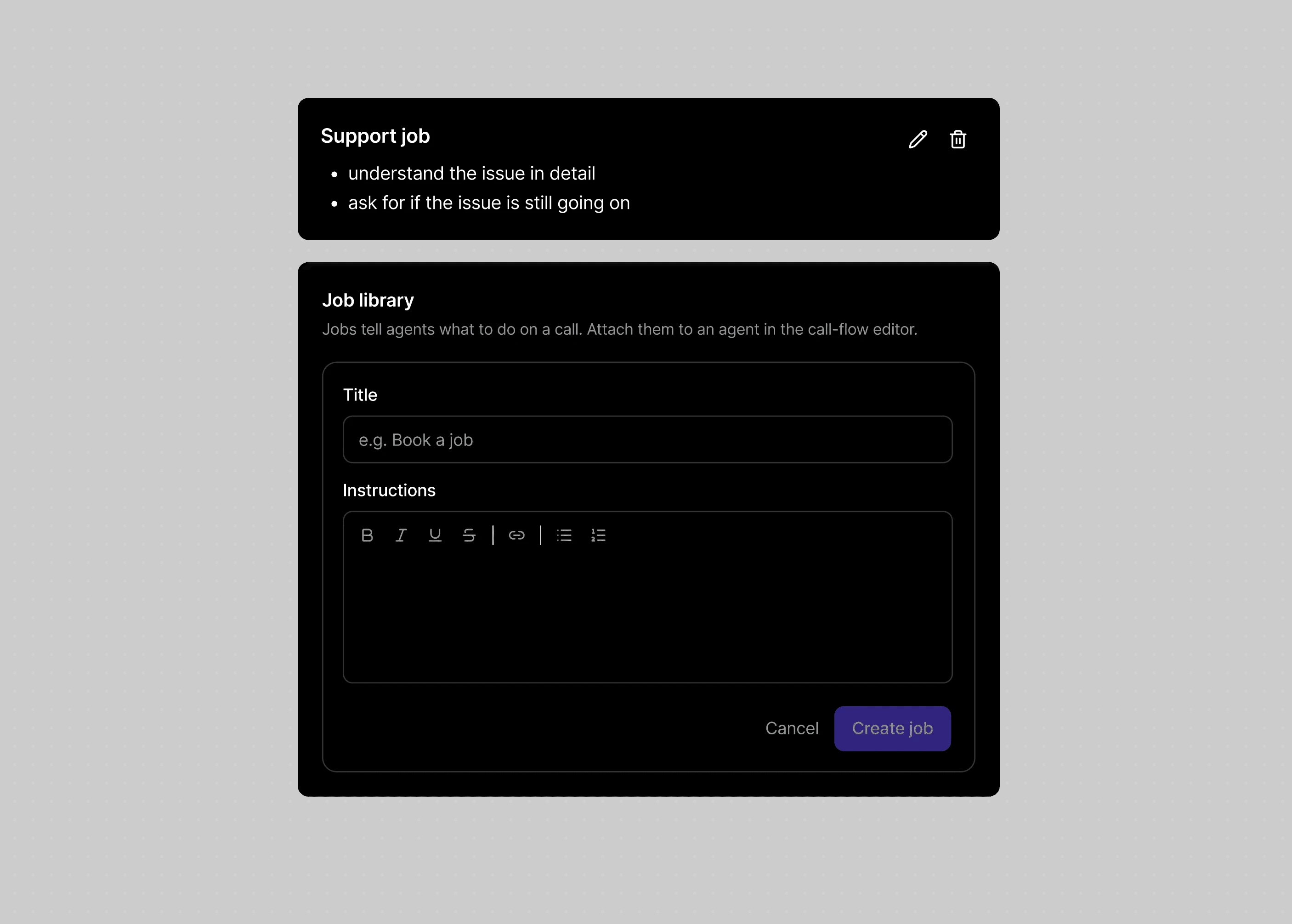 Dialbird AI agent jobs turning live customer conversations into actions such as collecting information, qualifying leads, or handling support requests.