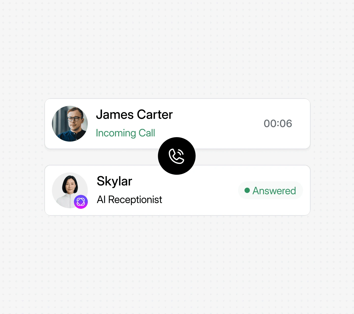 Dialbird AI answering an incoming customer call to begin an appointment booking conversation.