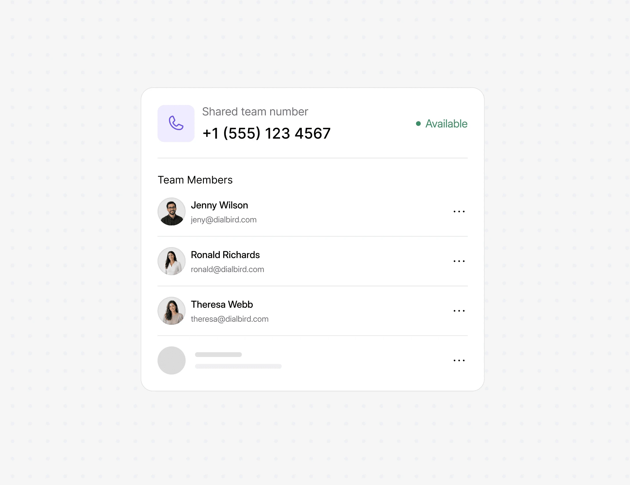 Dialbird vanity number shared with multiple team members so they can answer calls and manage customer conversations together.