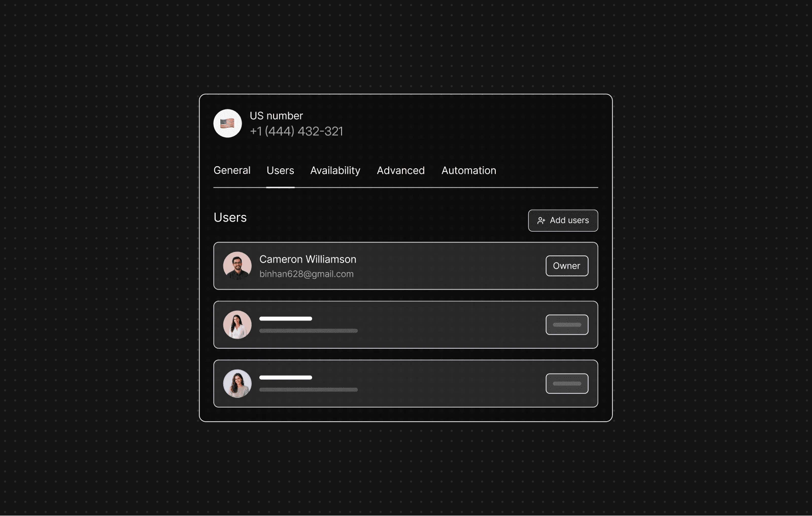 Dialbird managing users, permissions, phone numbers, and call settings for multiple business locations from one shared workspace.