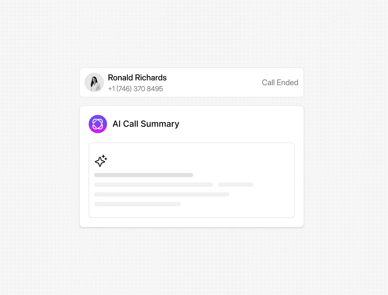 Dialbird AI call summary automatically capturing key points, outcomes, and next steps from a completed sales call.