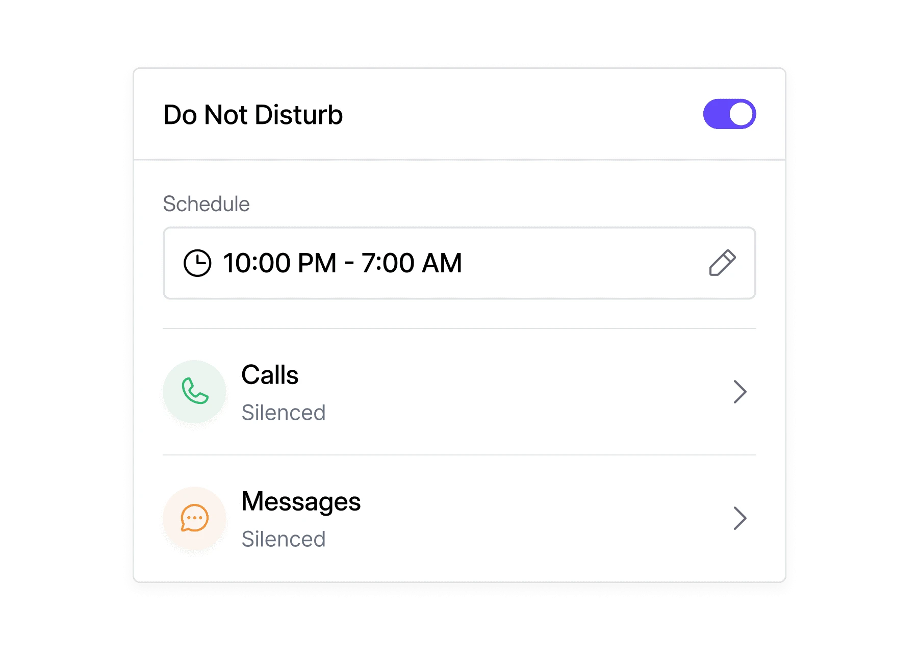 Dialbird Do Not Disturb settings silencing calls and messages during a scheduled focus period.