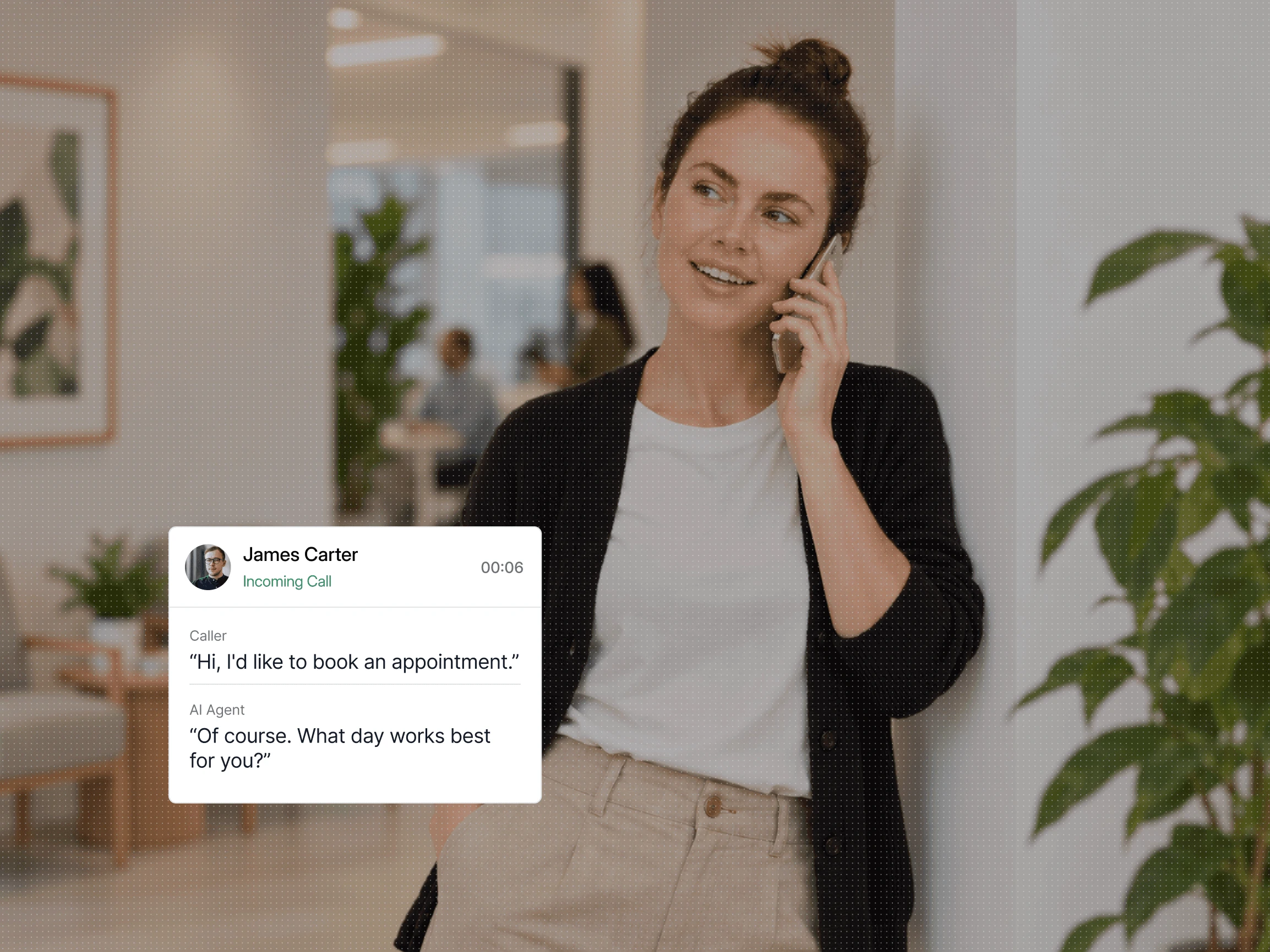 Dialbird AI Appointment Scheduling handling an incoming customer call, understanding the booking request, and helping schedule the right appointment time.