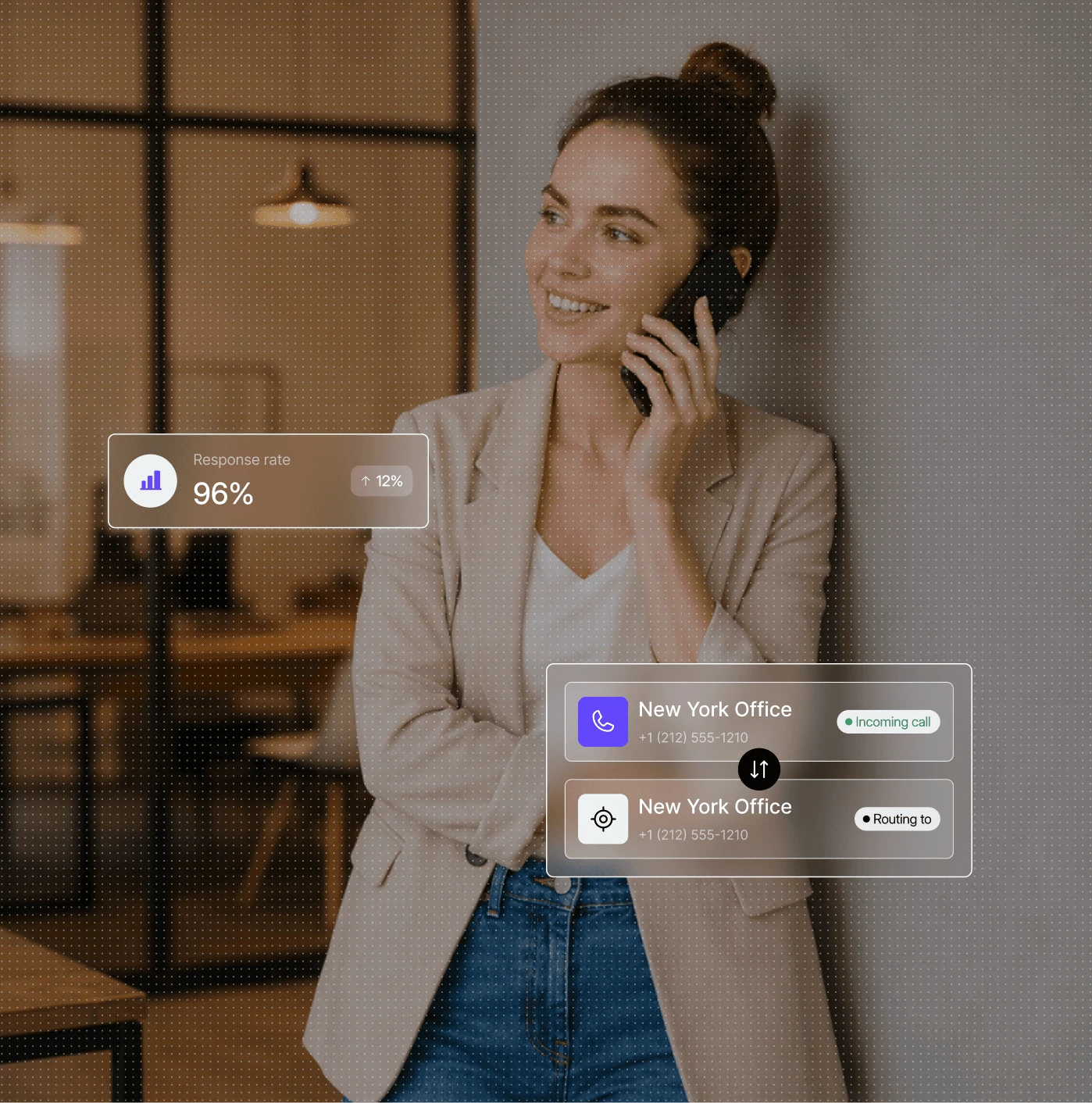 Dialbird multi-location phone system showing a business call and shared team activity across different locations.