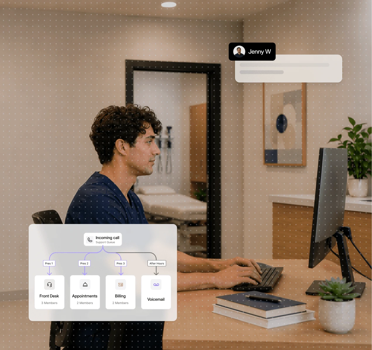Dialbird healthcare phone system showing patient calls routed to the right staff member with shared team access and call handling tools.