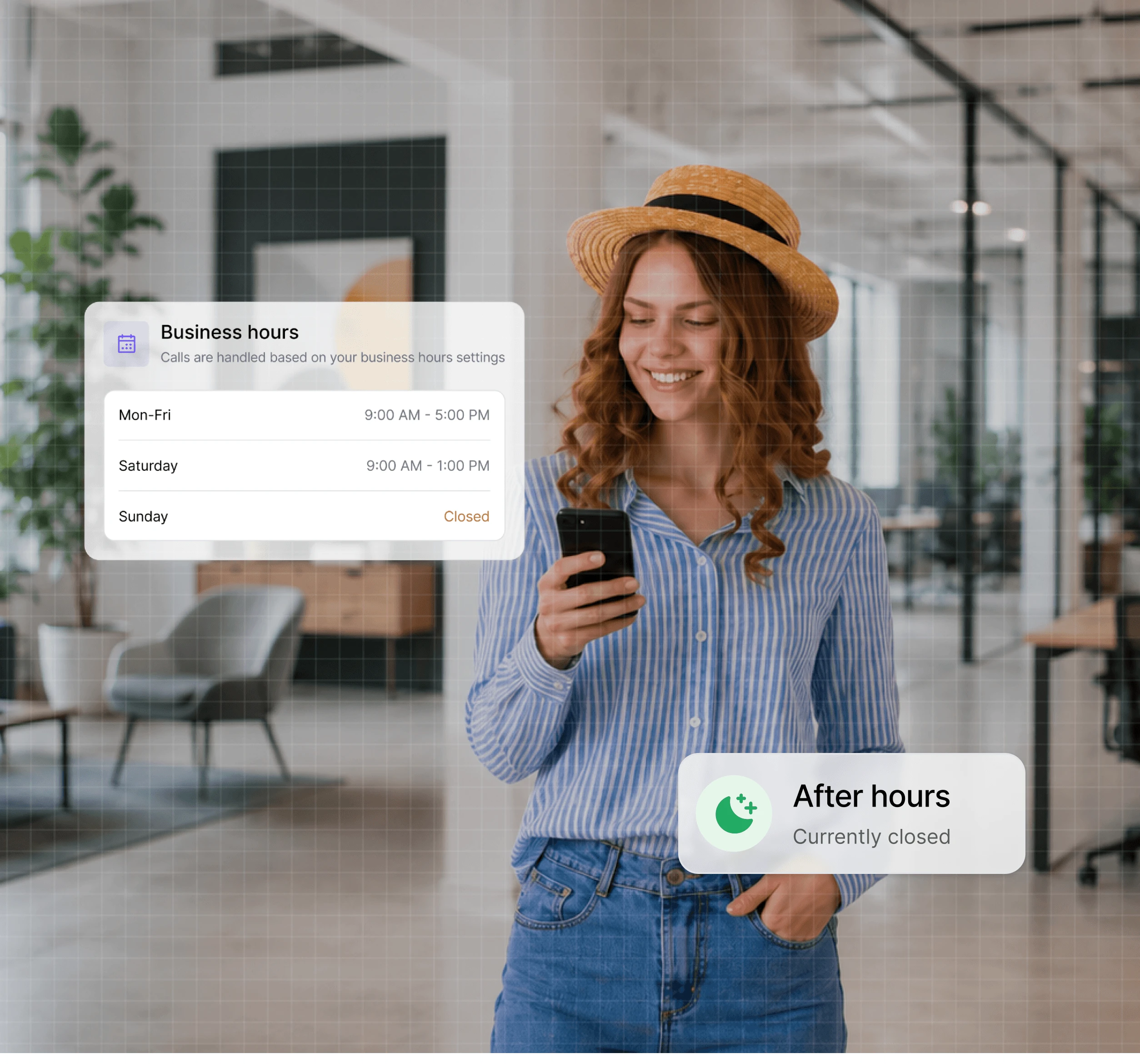 Dialbird business hours showing a caller being handled differently after hours based on the schedule set for the business number.