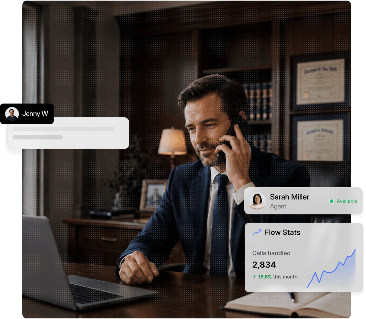 Dialbird law firm phone system showing a legal enquiry, call activity, and client communication handled from one shared workspace.