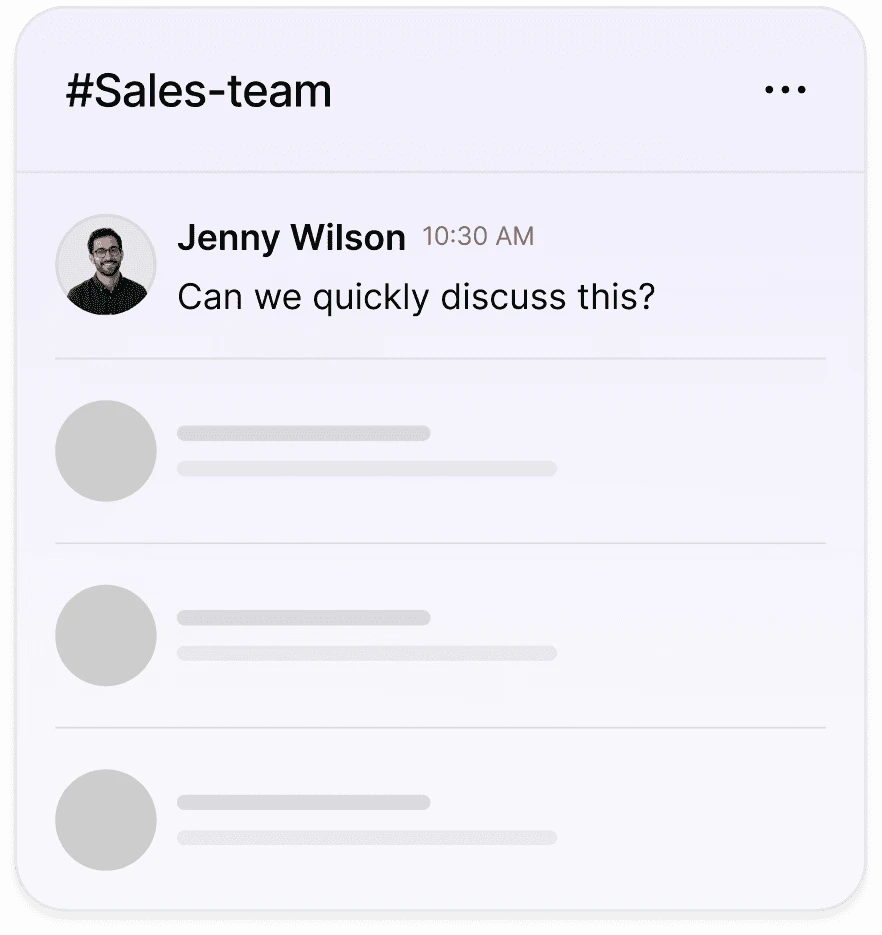Dialbird team calling showing an internal sales chat where teammates can start a huddle, add colleagues, and keep a record of the call in the chat.