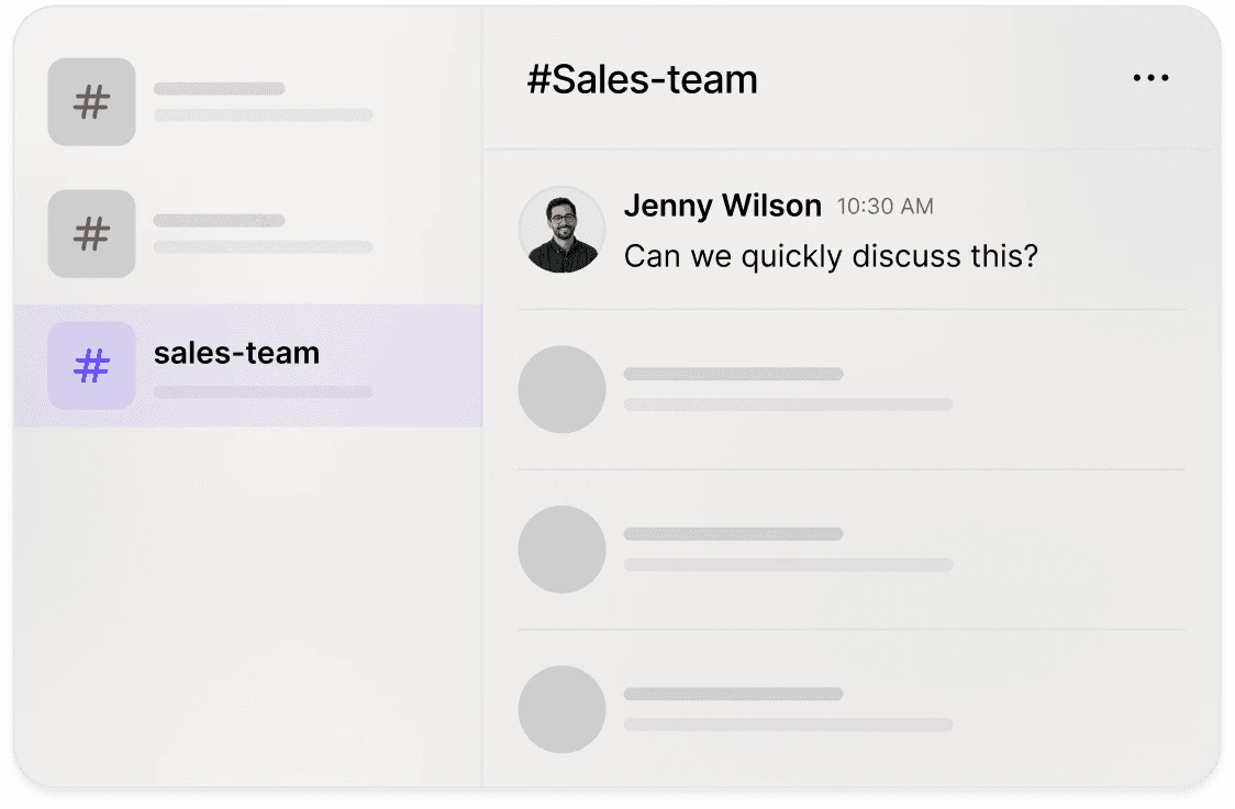 Dialbird team chat showing an internal sales conversation where a teammate can start a call directly from the chat.