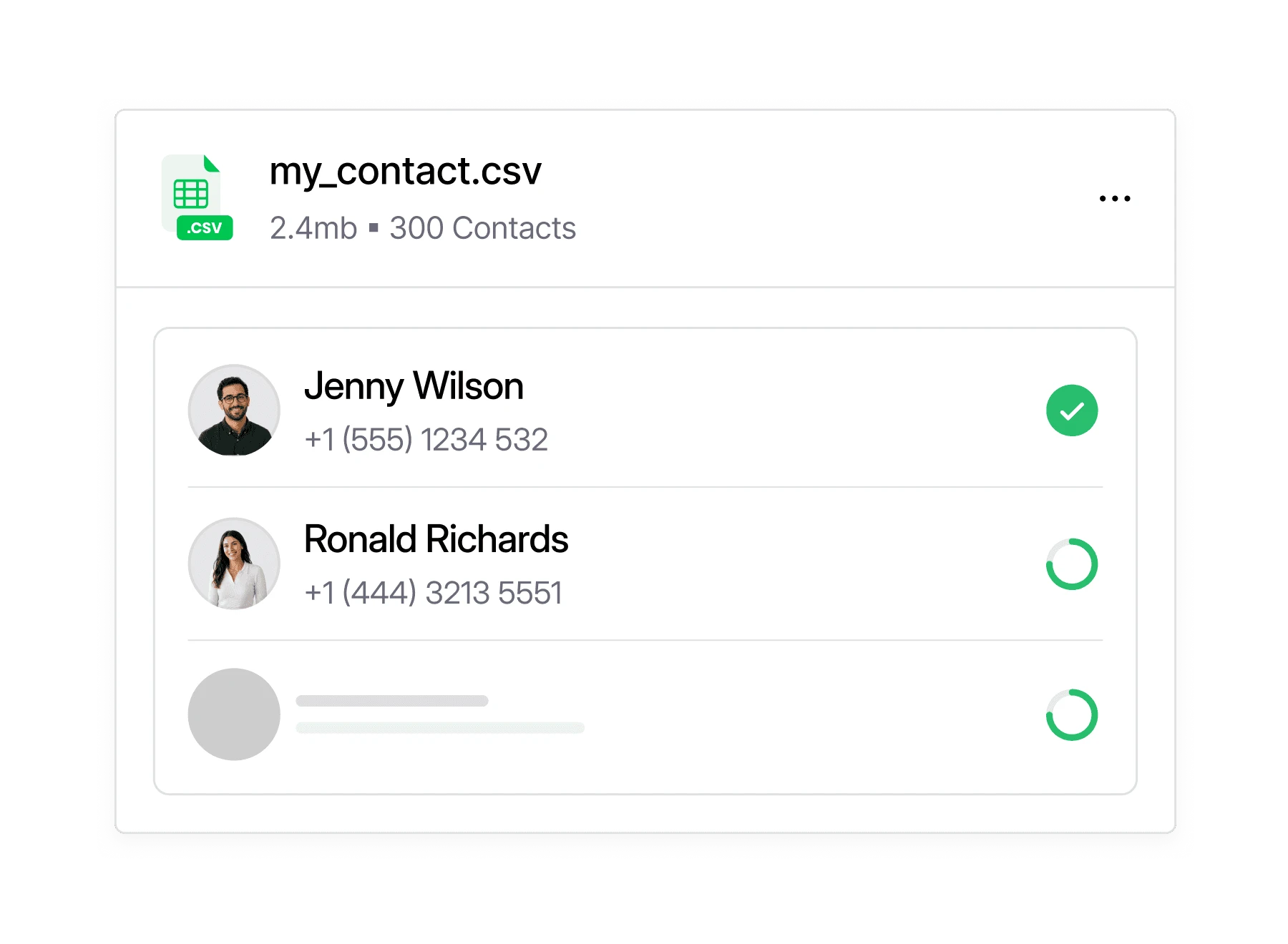Dialbird importing contacts from a CSV file into a calling campaign.