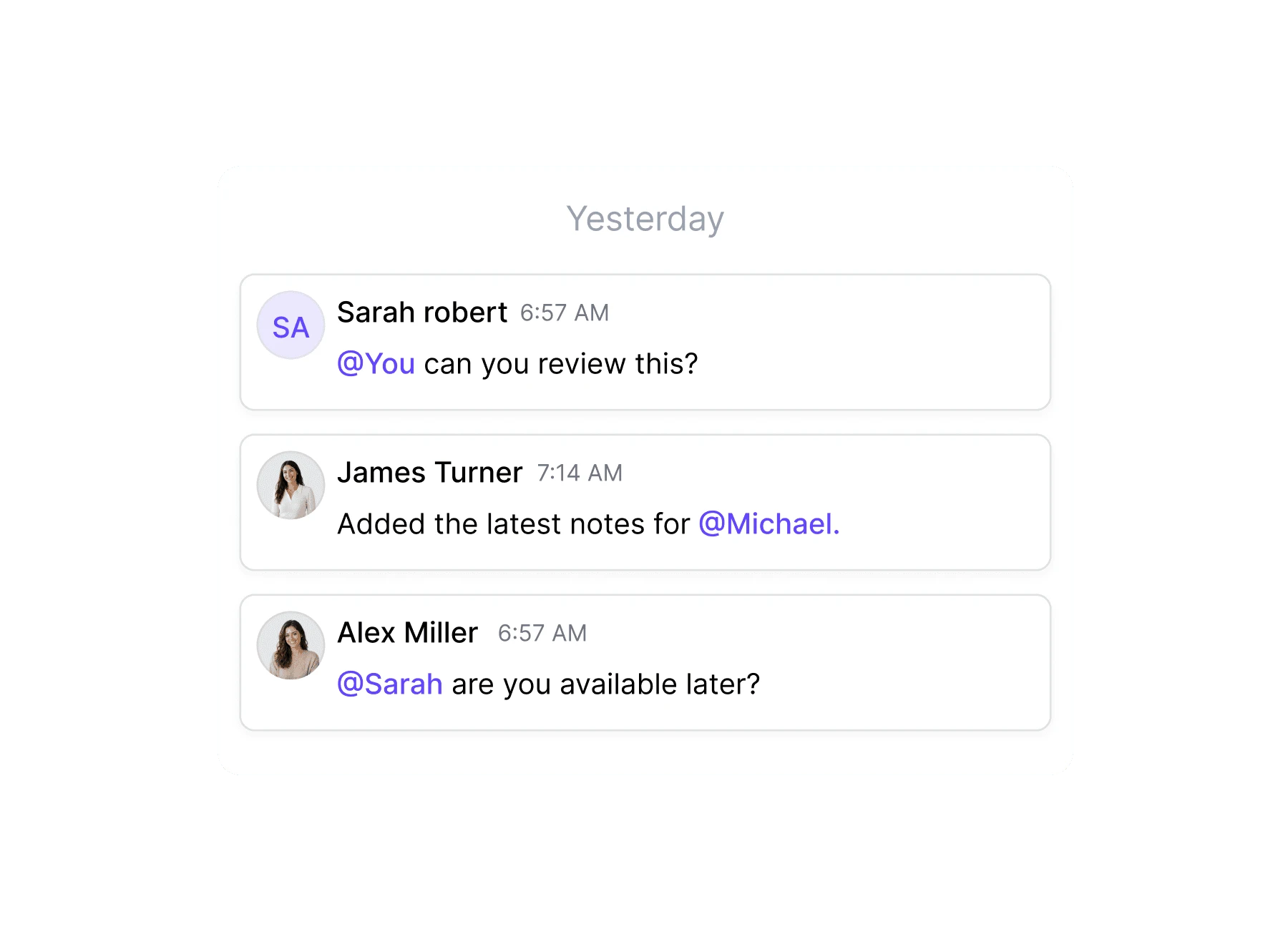 Dialbird mentions tagging teammates in a conversation to bring the right person into the discussion.