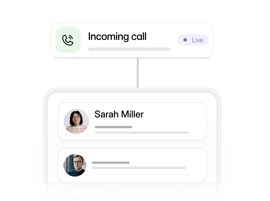 Dialbird automatically routing incoming calls based on caller details, time of day, and team availability.