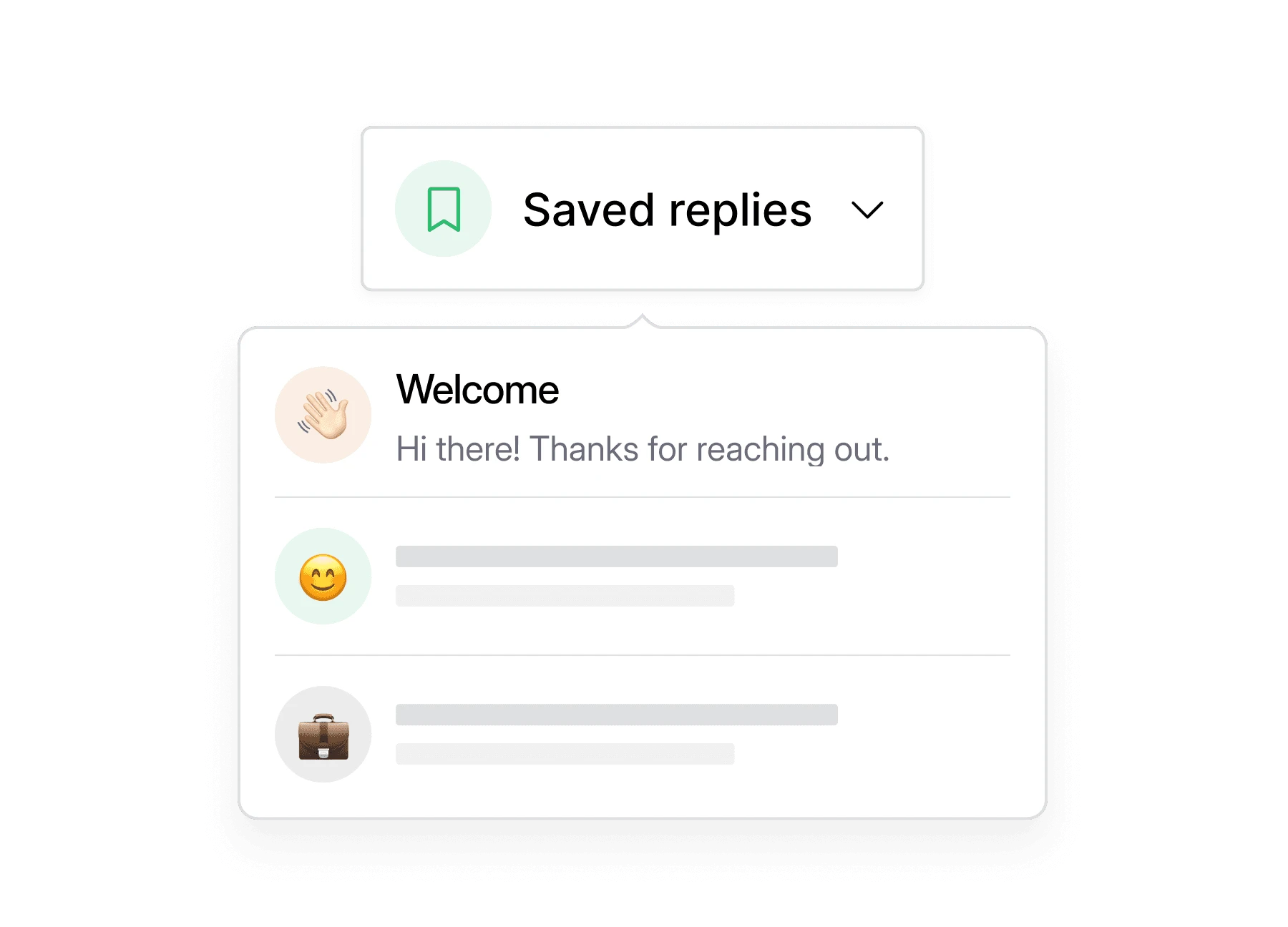 Dialbird saved replies showing reusable message templates for faster customer responses.