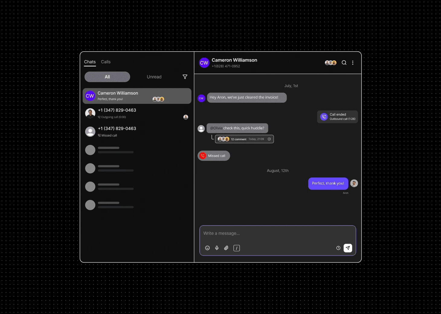 Dialbird shared inbox keeping calls, messages, and customer context together for the whole hybrid team.