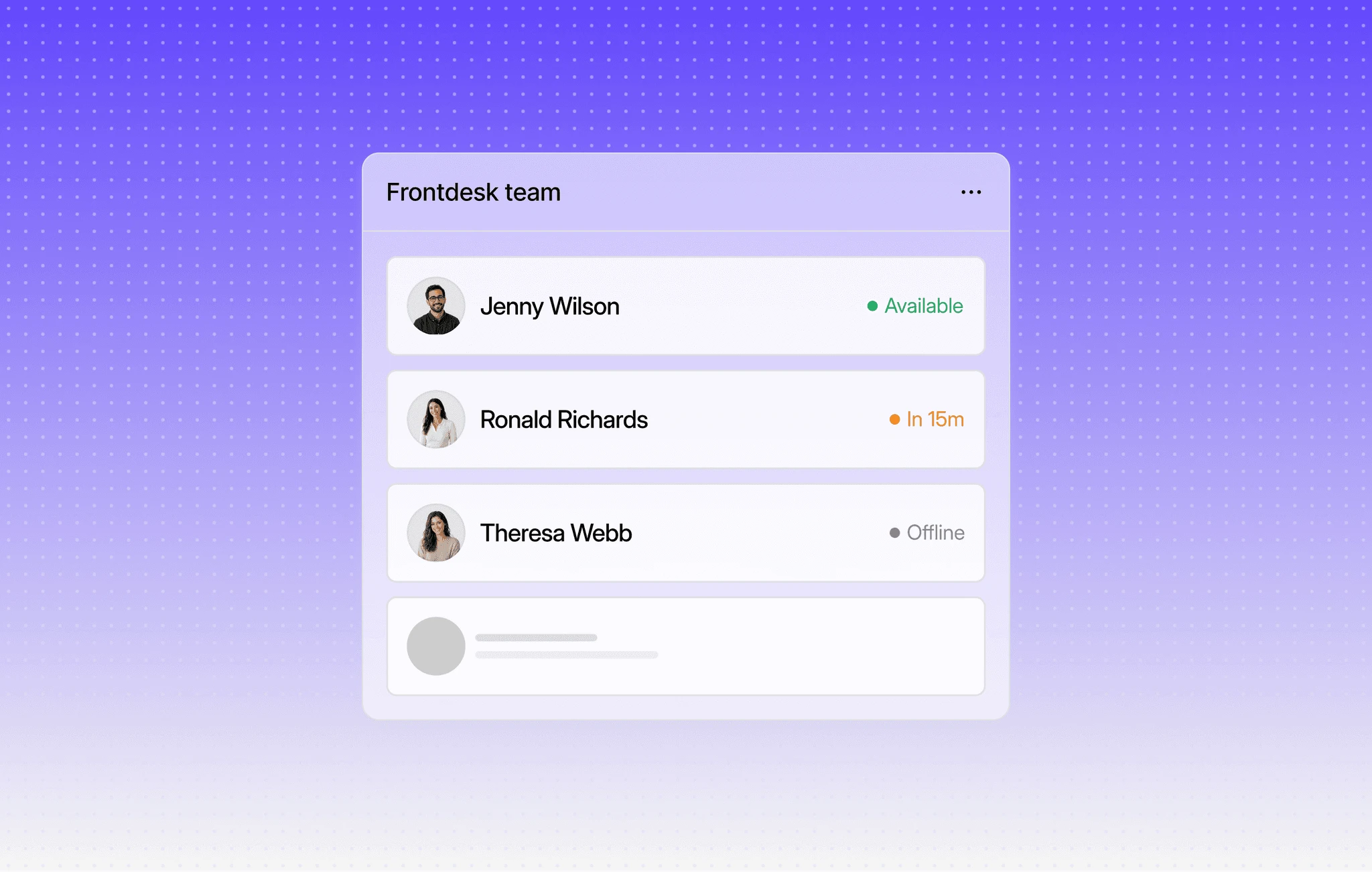 Dialbird team availability showing which real estate agents are available, busy, or offline for incoming leads.
