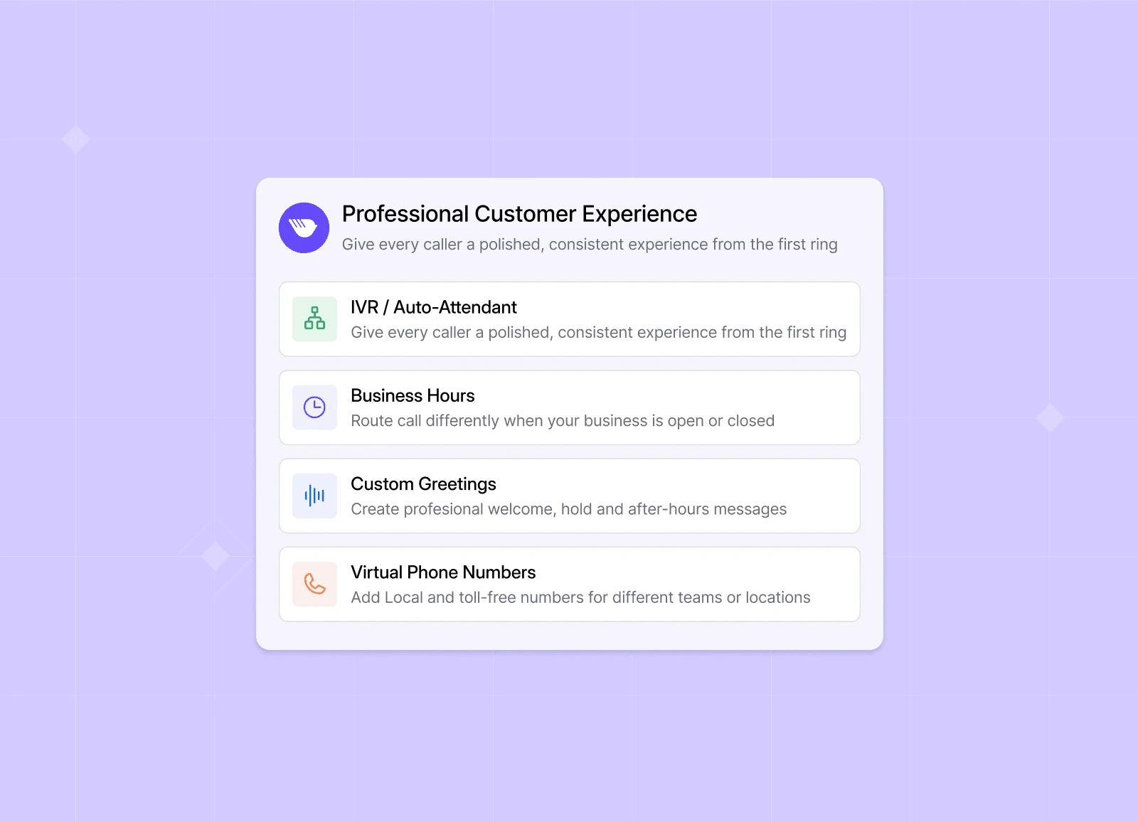 Dialbird helping small businesses deliver a professional customer experience with IVR, business hours, custom greetings, and local or toll-free numbers.