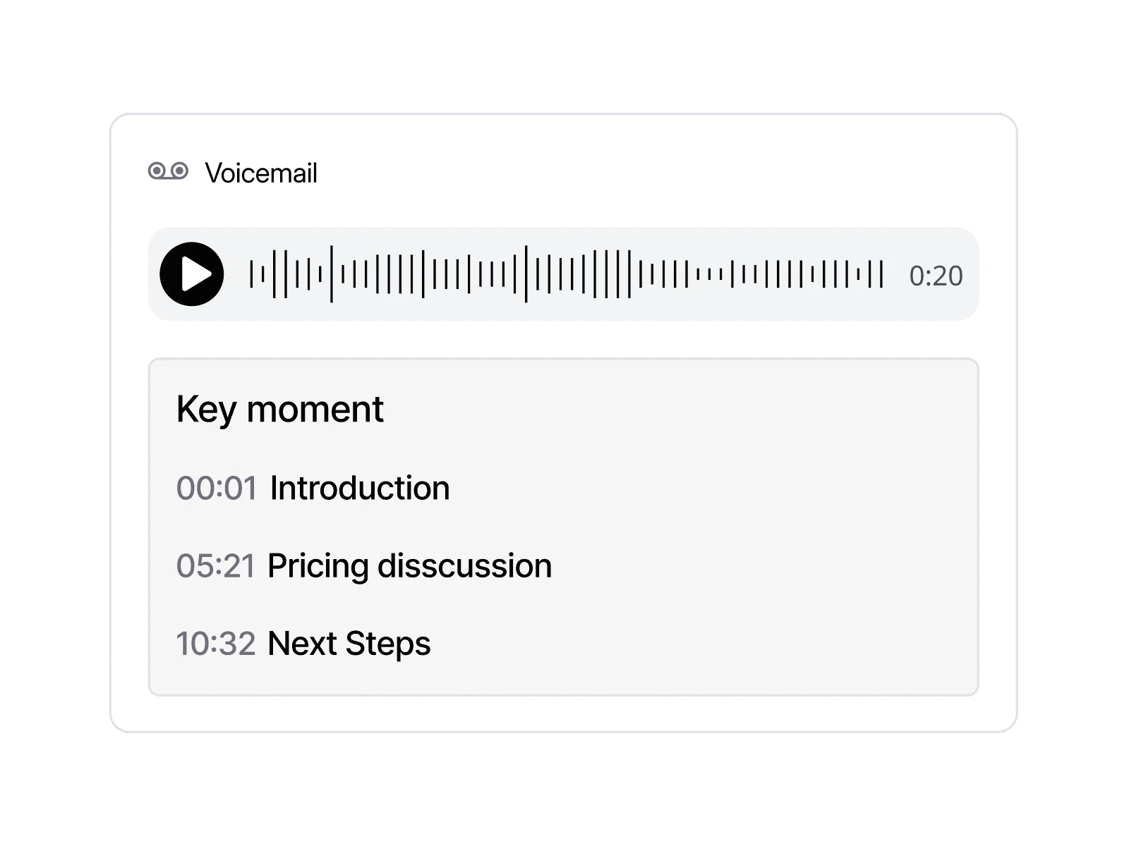 Dialbird voicemail transcription converting a recorded voicemail into readable text with key conversation moments.